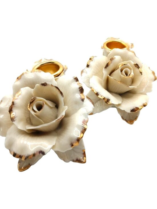 Other - Winter Rose Porcelain Candle Holders Romantic Cottage Whimsy Fairy Vintage